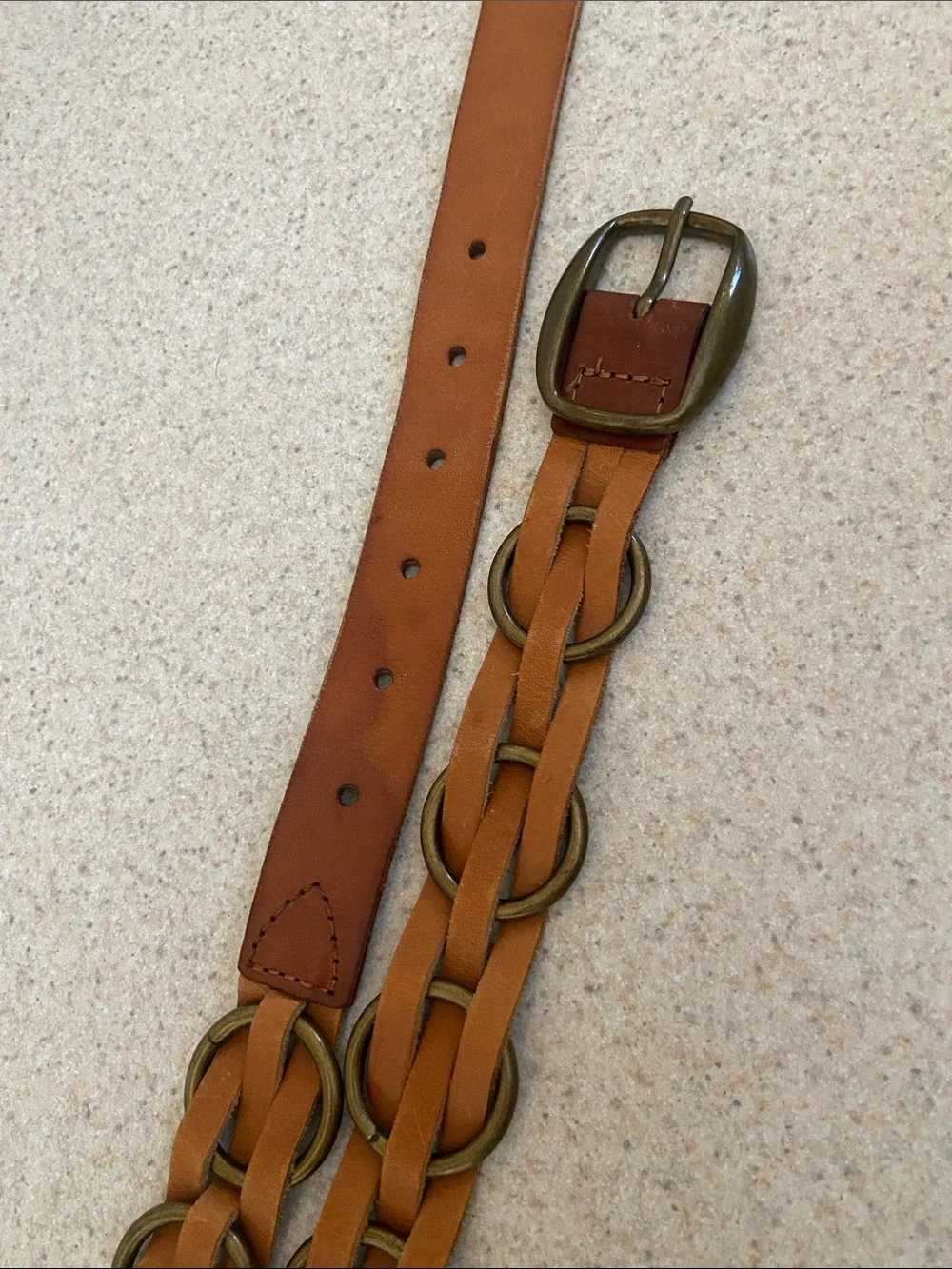 Express Brown Genuine Leather Ring Belt Size Medium Y2K Boho